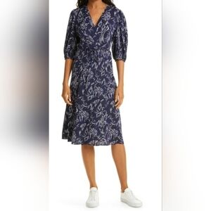 Nordstrom Signature Button Front Stretch Silk Dress In Navy Evening Floral